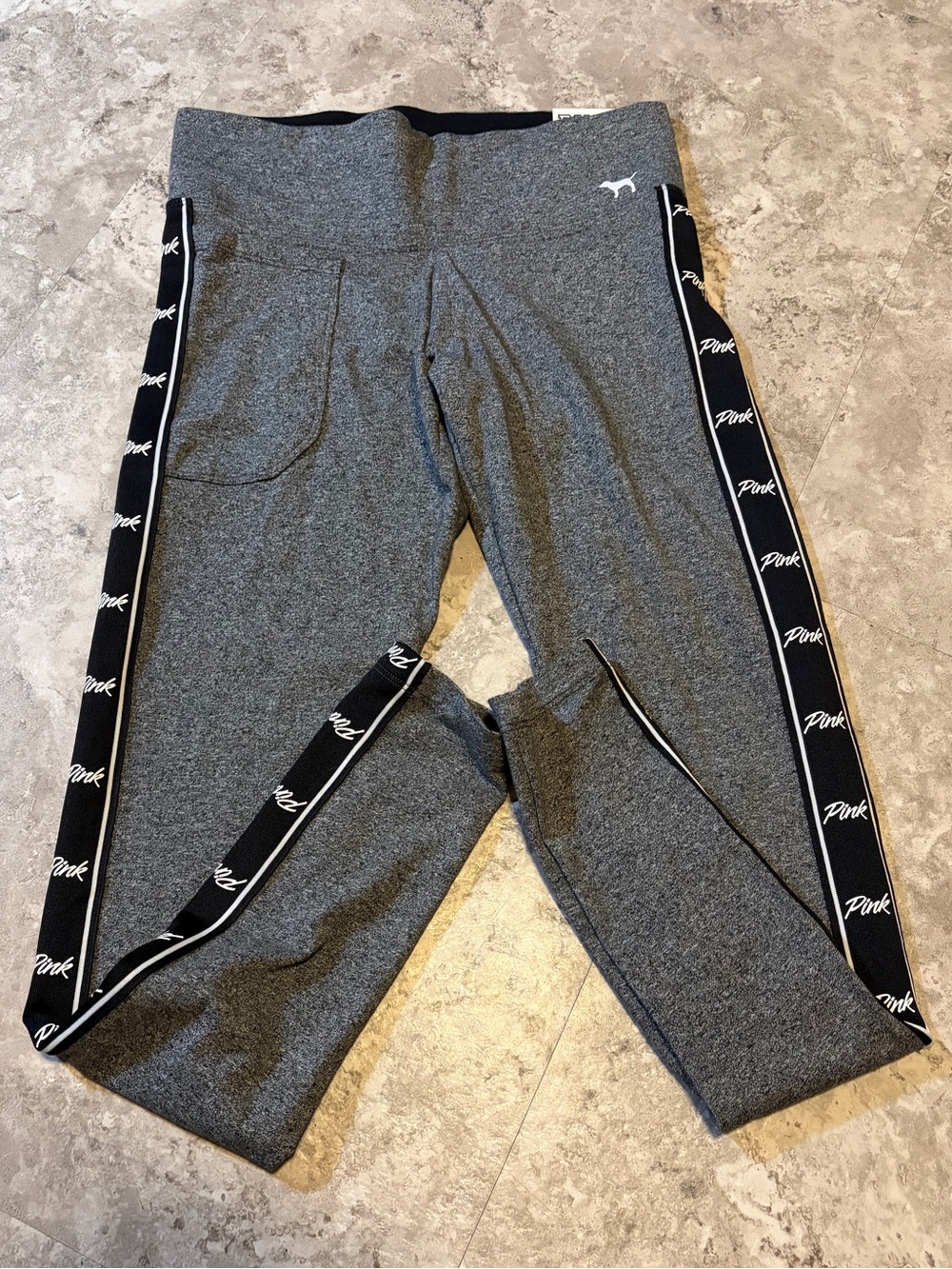 VS PINK leggings gray black side stripe logo stretch active wear | XS - Picture 3 of 6